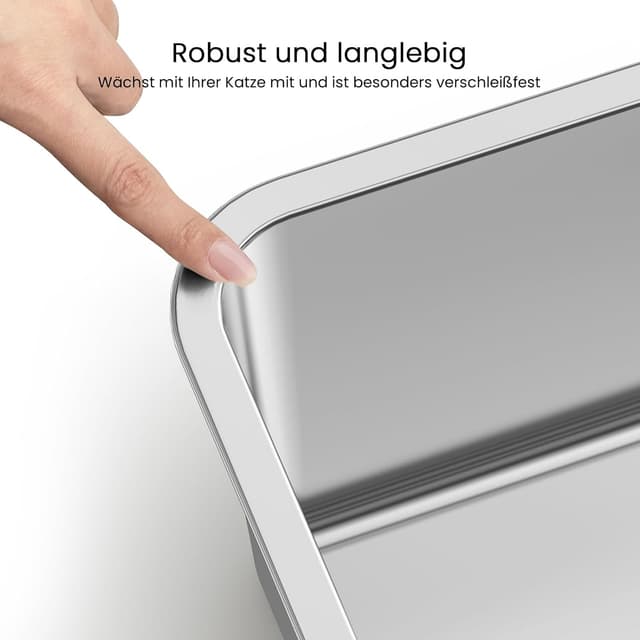 Detalle 2 de PTLOM Edelstahl-Katzentoilette in Lebensmittelqualität, offen, mit niedrigem Einstieg (59,5 x 39,5 x 15 cm)