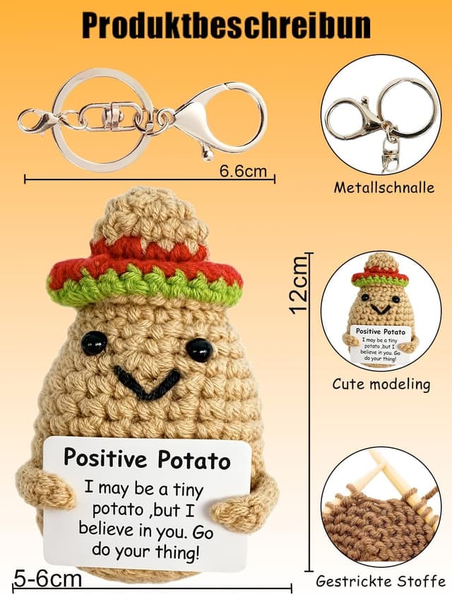 Detalle 2 de MLZTINGR handgefertigter mexikanische Kartoffel Schlüsselanhänger aus Baumwollgarn
