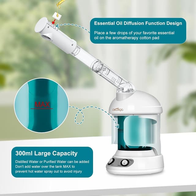 Detalle 2 de DKURQG Facial Steamer with Nano Ionic Vapor and Extendable 360° Arm (Blue)