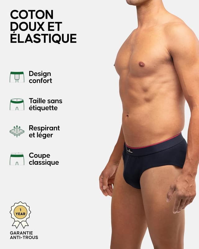Detalle de Danish Endurance lot de 6 slips classiques pour homme en coton (avec stretch, sans étiquette)