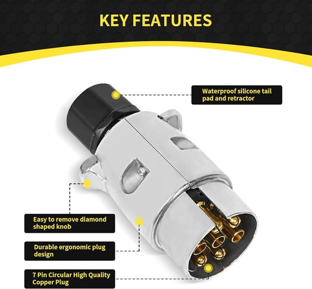 Thumbnail 2 de Yuanjoy 7-poliger Anhängerstecker Metall 12V