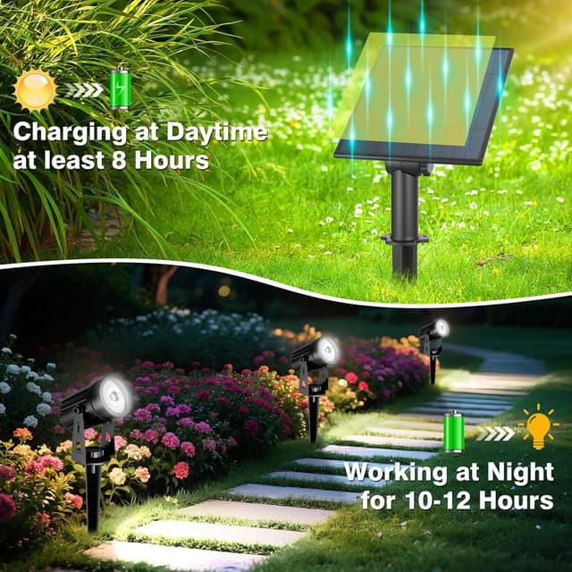 Detalle 2 de T-SUNUS Solar LED Spot Lights (6000K daylight) – Waterproof outdoor solar spotlight for gardens & driveways