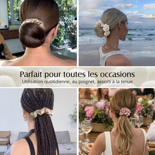 Detalle de Umisleep lot de 3 chouchous en soie de mûrier 22 momme (rose orangé, imprimé floral) – sans marques