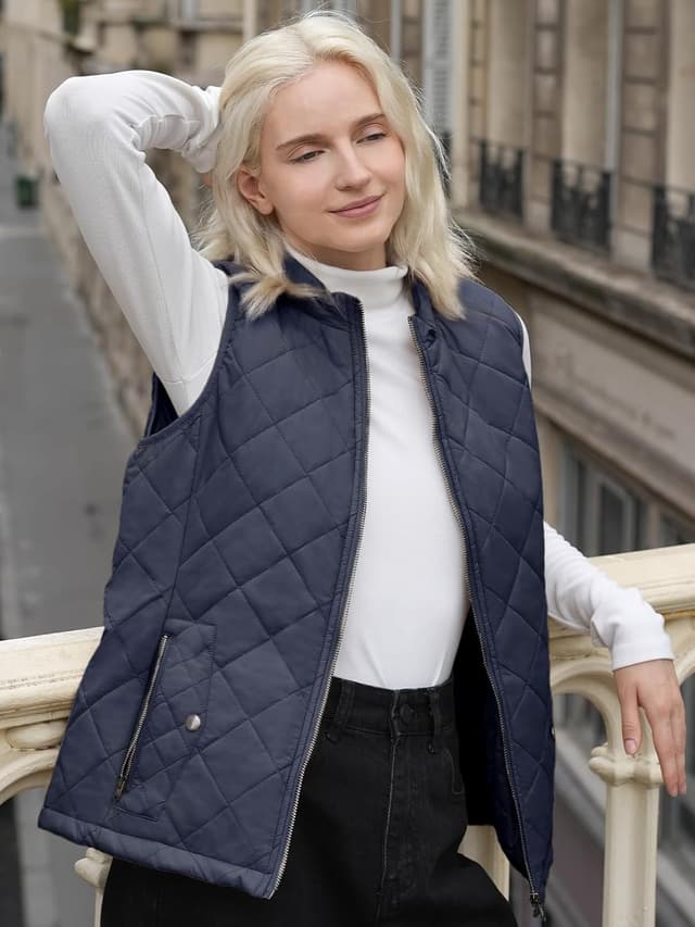 Detalle de fuinloth Damen Weste für Herbst & Winter: leichte Steppweste mit Stehkragen