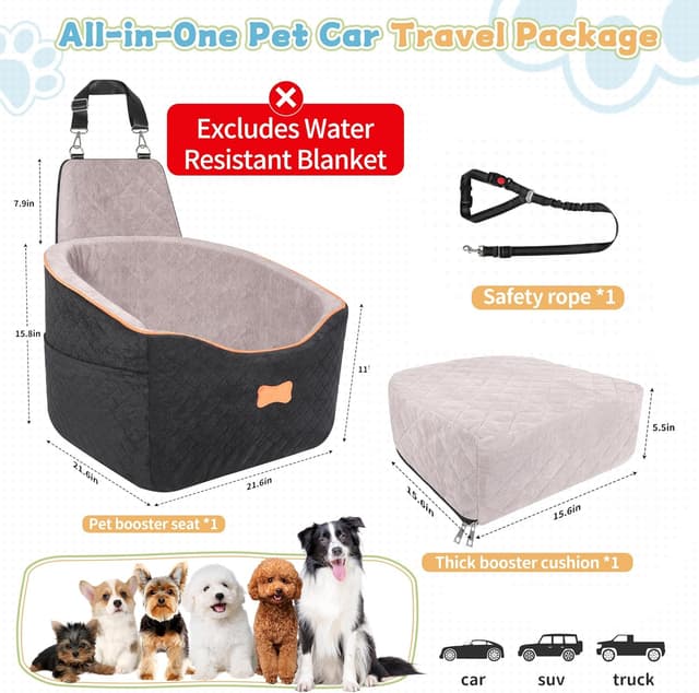 Detalle de COCASES Dog Car Seats for Small Medium Dogs – Detachable, Washable Booster Seat with Seat Belt