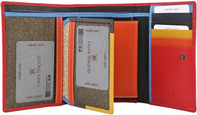 Detalle de Portafoglio donna Laura Biagiotti in vera pelle con interno multicolore e scatola regalo