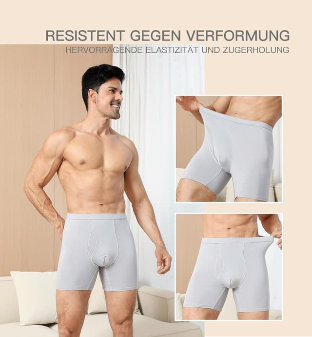 Detalle de HAVVIS Herren-Boxershorts mit langem Bein aus Bambus (95% Viskose, 5% Elasthan) mit Eingriff