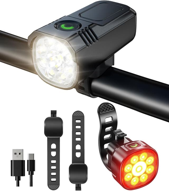 Detalle de Maraiss Rechargeable Front & Back Bike Lights Set (9 LEDs) with IP65 Waterproof Rating