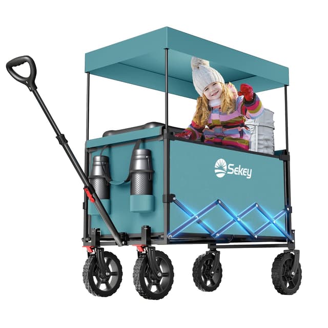 Detalle de Sekey XXL Carrello Spiaggia con Tetto 150L e portata 150 kg (150 kg), pieghevole per bambini, verde