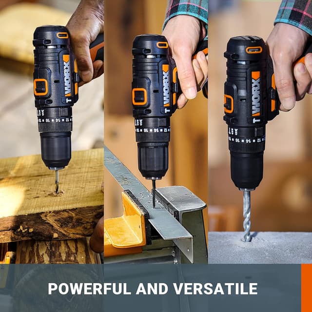 Detalle de WORX WX370.1 PowerShare 20V cordless combi hammer drill kit (2 batteries, charger & carry bag)