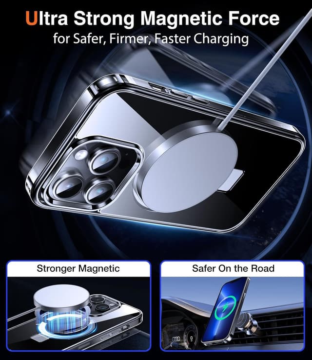 Detalle de Chicfun 3-in-1 Magnetic + KickStand + Ring Holder case for iPhone 13 Pro (MagSafe compatible) – Transparent