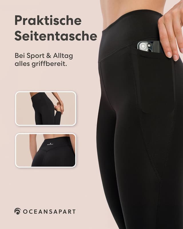 Detalle de Oceansapart Soho Pant Leggings mit Handytaschen – blickdicht & feuchtigkeitsableitend, Damen