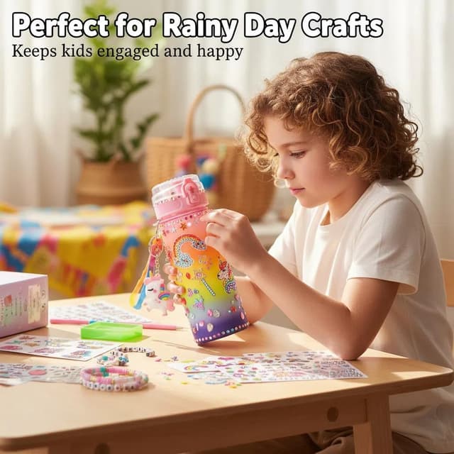 Detalle de Sanilinwild Girls DIY Water Bottle Kit (600ml) with Unicorn Theme & Friendship Bracelet Set