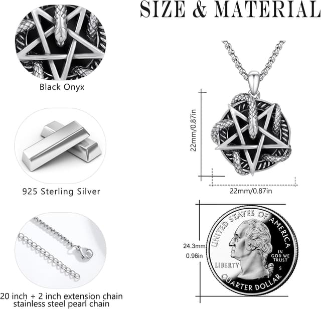 Detalle de PARYFO Gothic Anhänger Halskette aus Sterling Silber 925 mit Totenkopf-/Voodoo-/Schlangen-Design, Pentagramm & Edelstahlkette