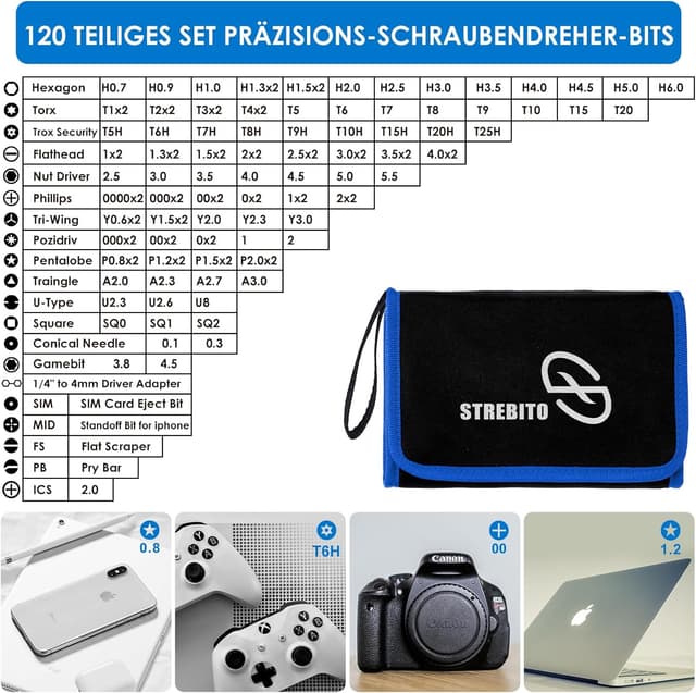 Detalle de STREBITO Elektronik-Präzisionsschraubendreher-Set 142-teilig mit 120 Bits und Magnet-Repair-Tools