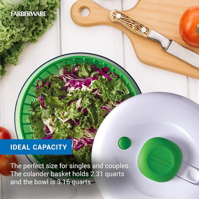 Detalle de Farberware Small Pro Salad Spinner (3.16 Qt) with Pump Mechanism, Compact Lettuce Washer & Colander Bowl
