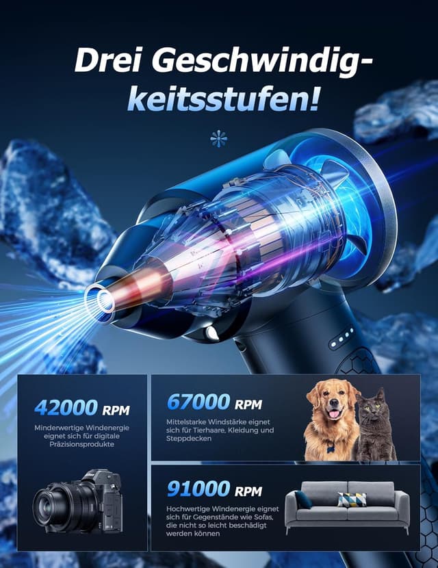 Detalle de Druckluft Staubgebläse 9000mAh Akku 🧹