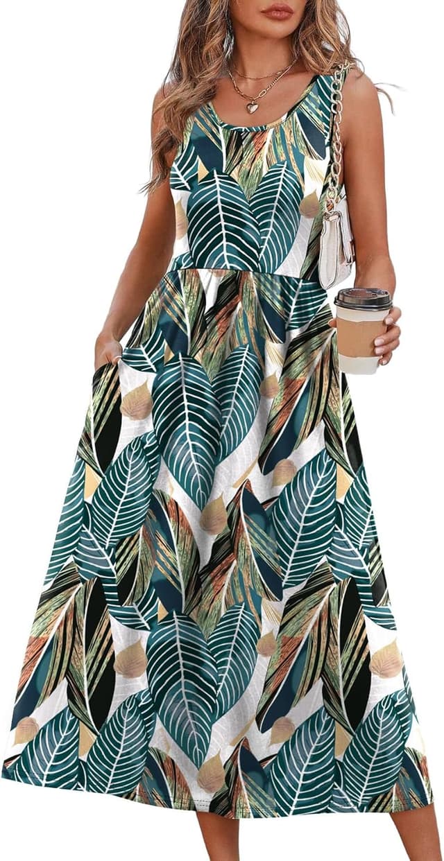 Thumbnail 6 de WIHOLL Flowly Casual Midi Dress with Pockets for Women — Scoop Neck, Sleeveless Tank Style