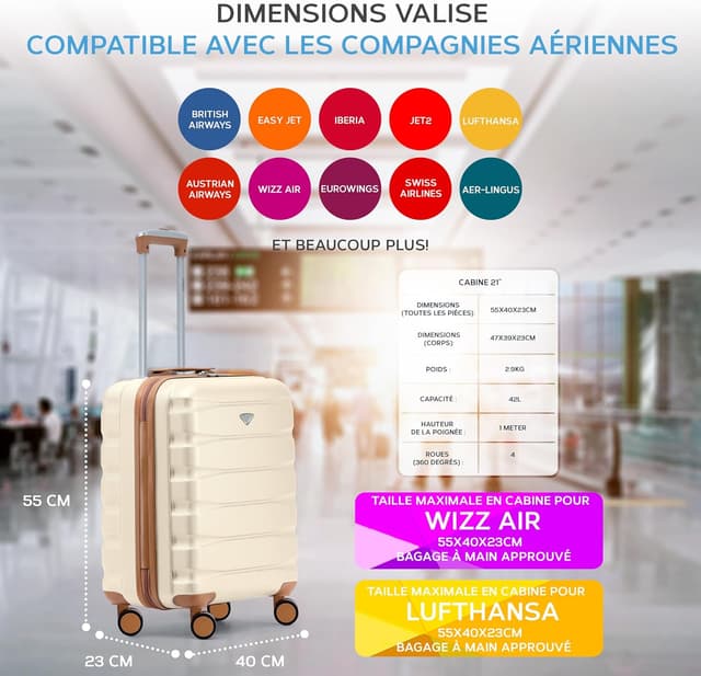 Detalle de Flight Knight Leichter 4-Rad-ABS-Hartschalenkoffer fürs Handgepäck (40 x 30 x 20 cm)