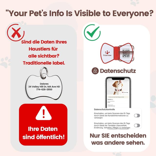 Detalle de PawView personalisierte QR-Code & NFC Silikon-Hundemarke wasserdicht – geräuschloser Klickverschluss