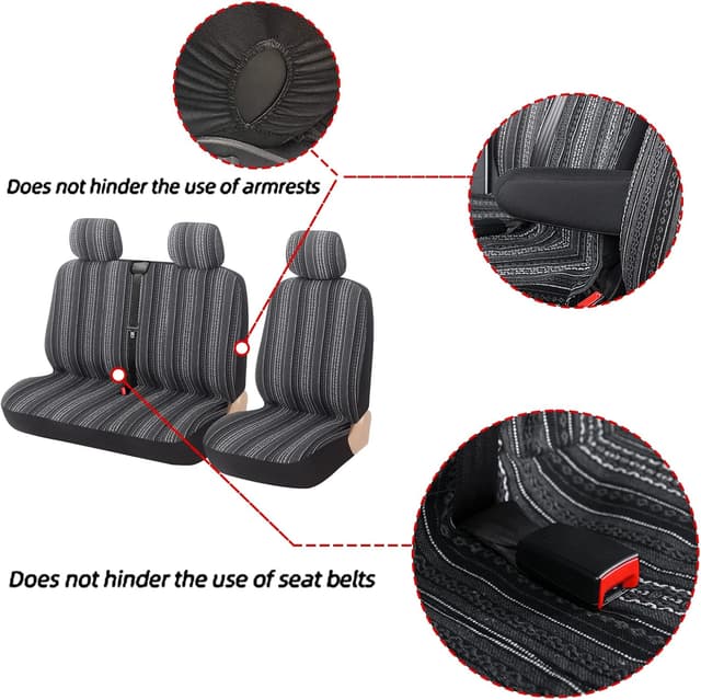 Detalle 2 de AUTOYOUTH 2+1 Van Seat Covers Set (Baja Retro Ethnic Style) – Padded triple-layer spill protection for Transit, T4/T5, Vivaro (Gray)