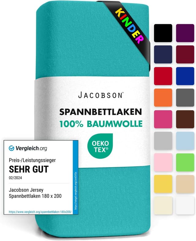 Imagen de Jacobson Jersey Spannbettlaken 60x120–70x140 cm Türkis en OfertitasTOP