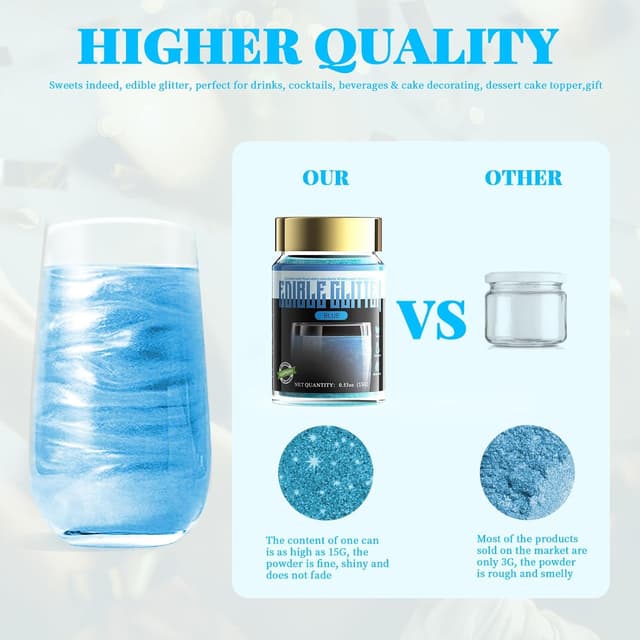 Detalle de Paillette Alimentaire Bleu 15 g – paillettes comestibles pour gâteaux, macarons, boissons (100% comestibles, vegan)
