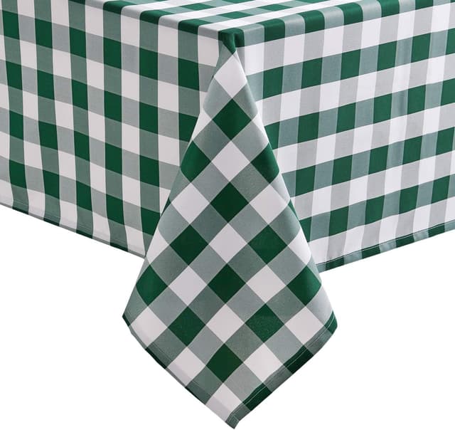 Detalle de Hiasan Checkered Tablecloth Square 70 x 70 Inch (Waterproof, Wrinkle-Resistant) in Forest Green & White Gingham