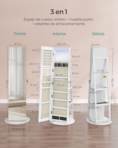 Detalle 1 de SONGMICS Joyero espejo con LEDs 6