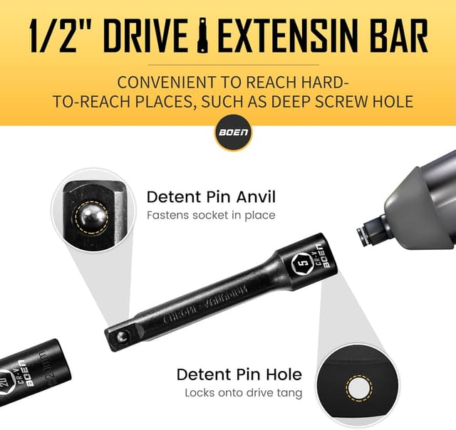 Detalle 2 de BOEN 35-Piece 1/2" Drive Deep Impact Socket Set (SAE 3/8"–1-1/4" & Metric 8–24mm)