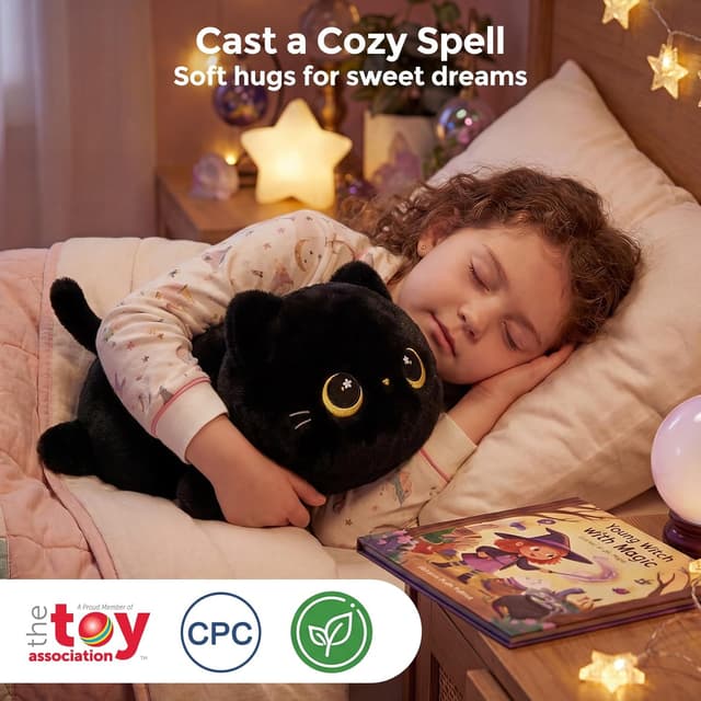 Detalle de Mewaii Cute Black Cat Plush Pillow (20 inch) – squishy cuddle plush for kids and girls