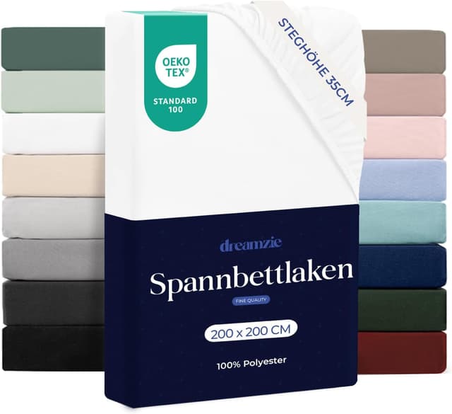 Detalle de Dreamzie Spannbettlaken 200 x 200 cm (bis 33 cm Matratzenhöhe) – 100% Polyester-Mikrofaser, weiß