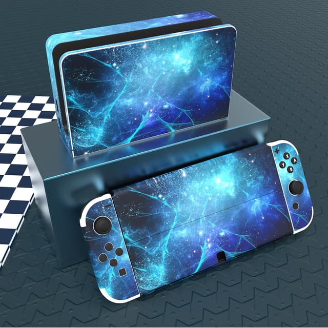Detalle de playvital Full Set Protective Stickers for Nintendo Switch OLED (Blue Nebula) – vinyl decal skins for console, Joy-Con, dock & grips
