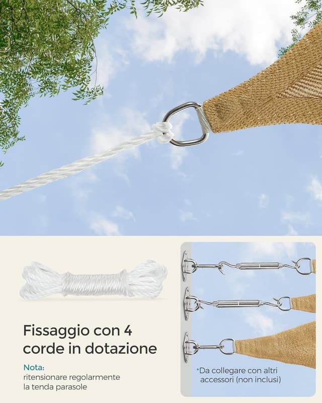 Thumbnail 6 de SONGMICS vela parasole 5 x 5 m HDPE, quadrata concava permeabile, colore giallo sabbia