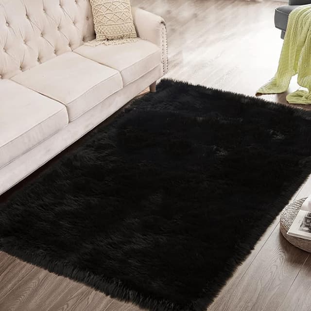 Thumbnail 6 de ORINOVA Tapis noir en fausse fourrure 90x150 cm (moumoute shaggy) pour chambre ado et salon