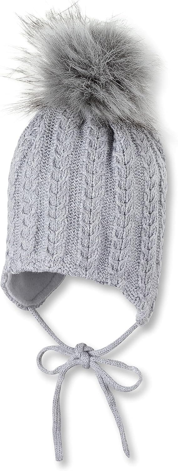 Detalle de Sterntaler Strickmütze mit Ohrenklappen und Bindebändern (unisex) – Silber mel, für 9–12 Monate