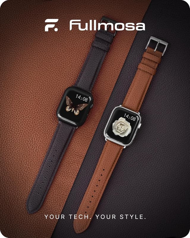 Thumbnail 6 de Fullmosa bracelet en cuir véritable pour Apple Watch 42/41/40/38 mm (brun + or rose) avec fermoir