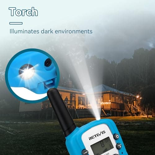 Detalle de Retevis RT388 walkie talkie para niños (PMR 446) con linterna y VOX, 1 par