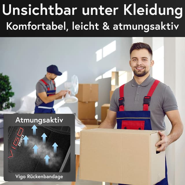 Detalle de VIGO SPORTS Rückenbandage (waschmaschinenfest) – wärmender Nierengurt mit Stützzonen gegen Rückenschmerzen