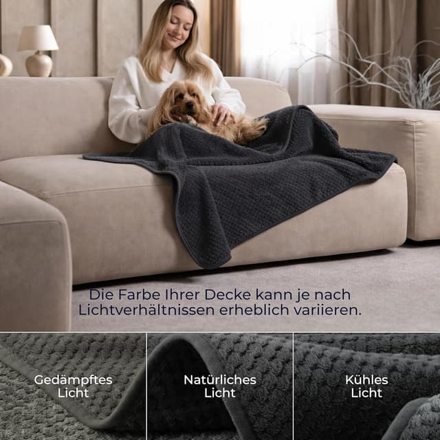 Detalle 2 de Dreamzie Hundedecke wasserdicht (80x100 cm) für Bett, Sofa & Auto – reversibel und maschinenwaschbar, dunkelgrau