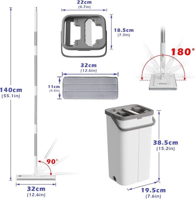 Thumbnail 1 de Eukue Wischmopp Set mit Eimer 140 cm 🧹