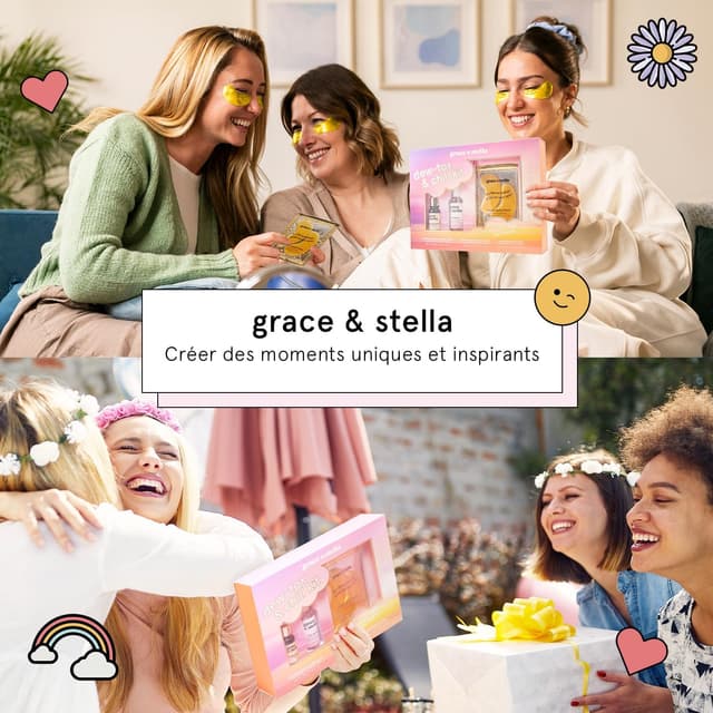 Detalle de grace & stella Kit Dew-Tox & Chill Coffret Beauté Femme : patchs pour les yeux + sérum à l’acide hyaluronique + spray à l’eau de rose