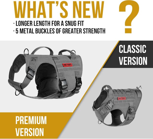 Detalle de OneTigris tactical dog harness with 5X metal buckles, Molle vest & front no-pull clip (M, grey)