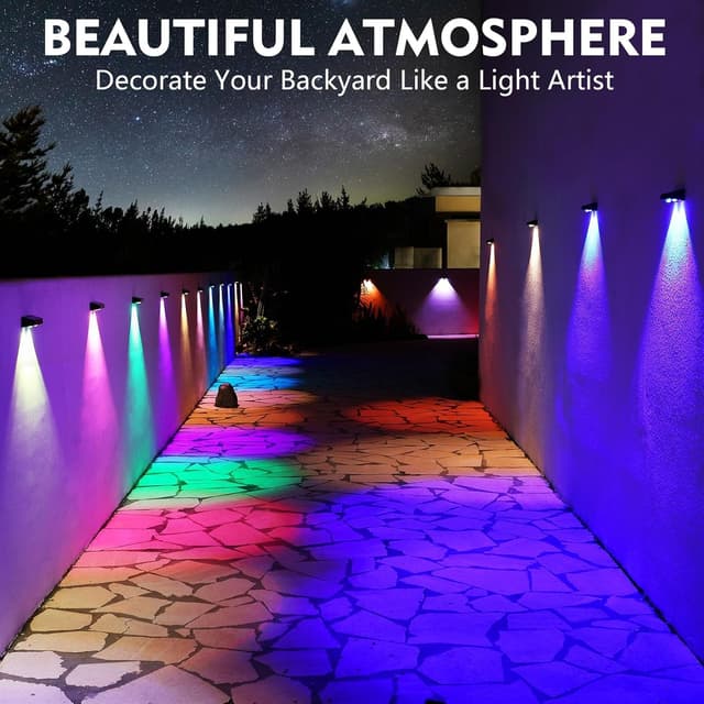 Detalle 1 de sununiny Solar Fence Lights 4-pack RGB garden lights 🌱