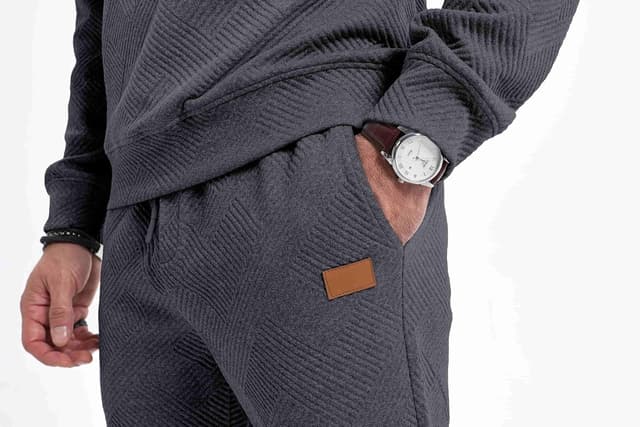 Detalle de JMIERR Herren Jogginganzug Set (2-teilig) mit Strukturmuster – Sweatshirt & Trainingshose