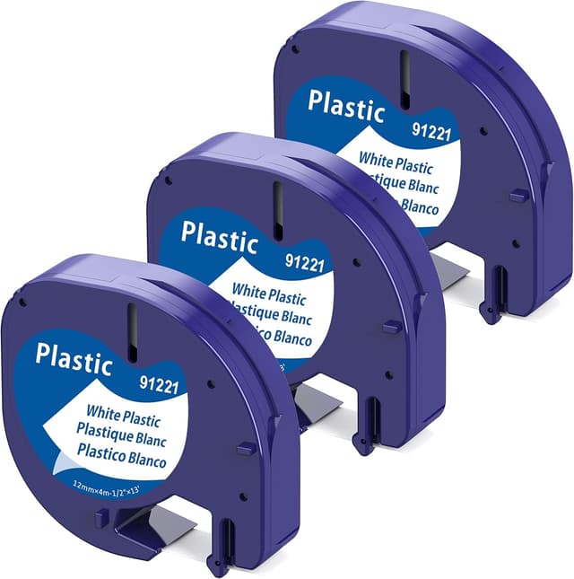 Detalle de Lot de 3 rubans Aken compatibles Dymo LetraTag 91201 noir sur blanc (12 mm x 4 m) plastique