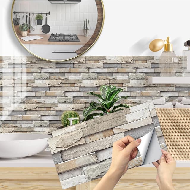 Detalle de Küchen Fliesenaufkleber – Mosaik Fliesenfolie selbstklebend, 24 Stück (15 x 30 cm) für Küche & Bad