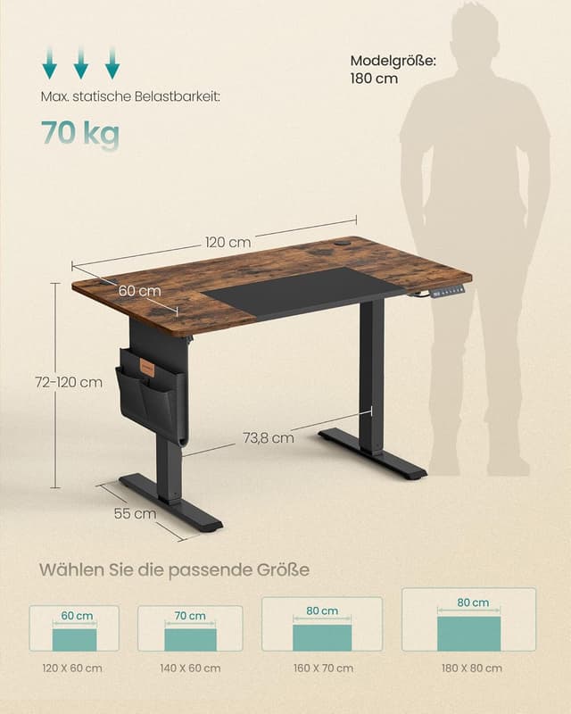 Detalle de SONGMICS Höhenverstellbarer Schreibtisch elektrisch 120 x 60 cm