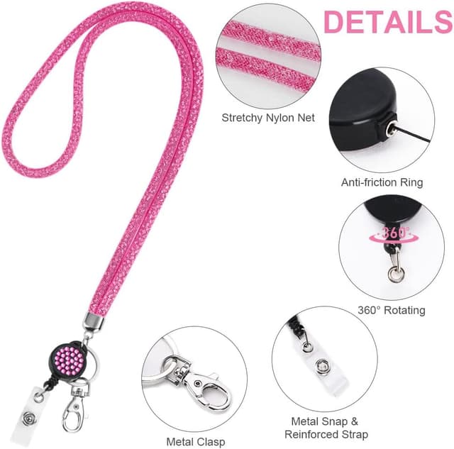 Detalle de Vicloon Lanyard mit Kartenhalter (Kristall-Lanyard) inkl. ausziehbarem Ausweishalter – Pfirsichfarbe