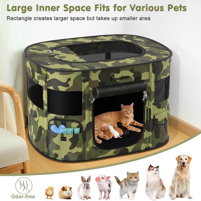 Detalle de Portable Dog Playpen with 600D Oxford Tent Fabric, Waterproof Breathable Gates and Carry Case (Medium/Large), Black Camouflage